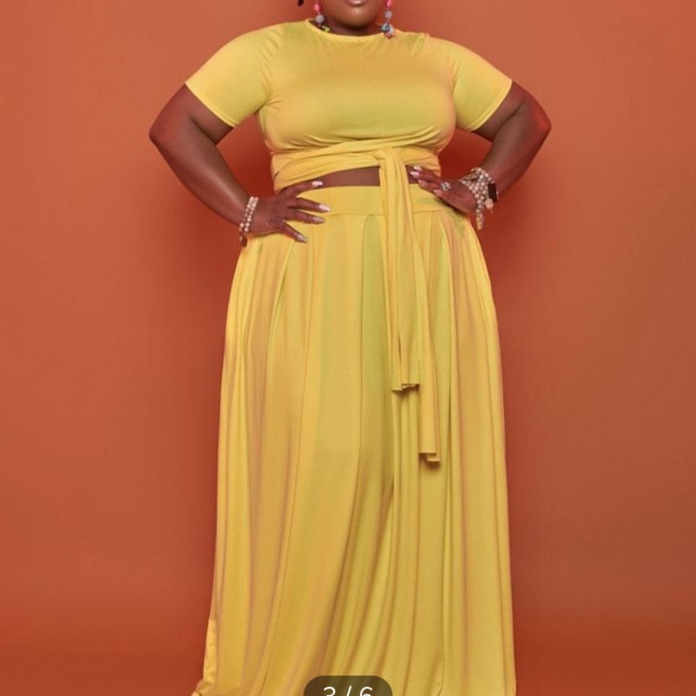 Yellow crop top and maxi skirt set 4x
